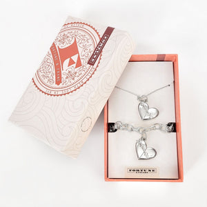 Matching Heart + Arrow Locket and Bracelet Gift Set - Silver
